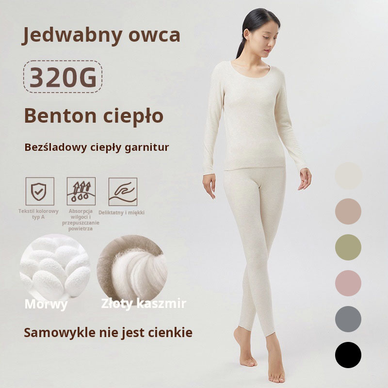 Jesienna i zimowa ciepła bielizna dla kobiet, jedwab kaszmirowy slim fit bezszwowy zestaw, samogrzewanie i zagęszczenie