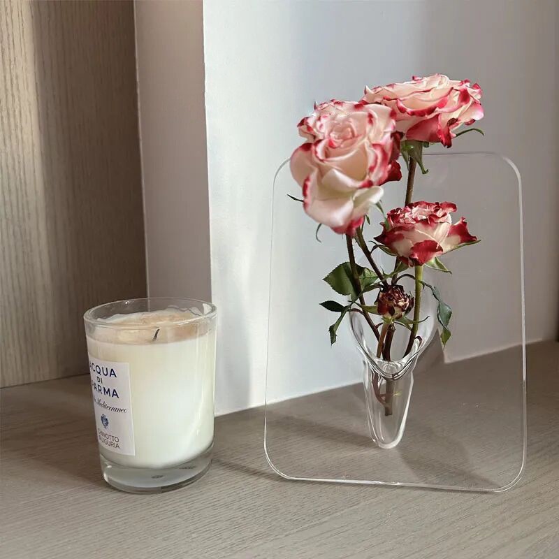 Acrylic photo frame vase transparent na plorera