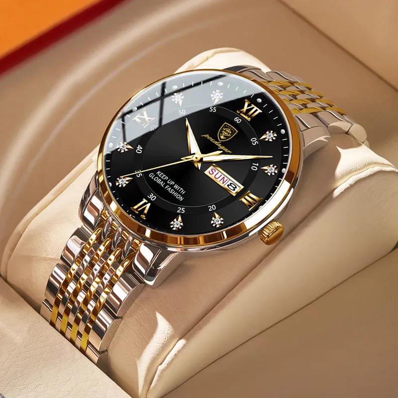 POEDAGAR new men's watch waterproof luminous calendar quartz watch (buy one get one)