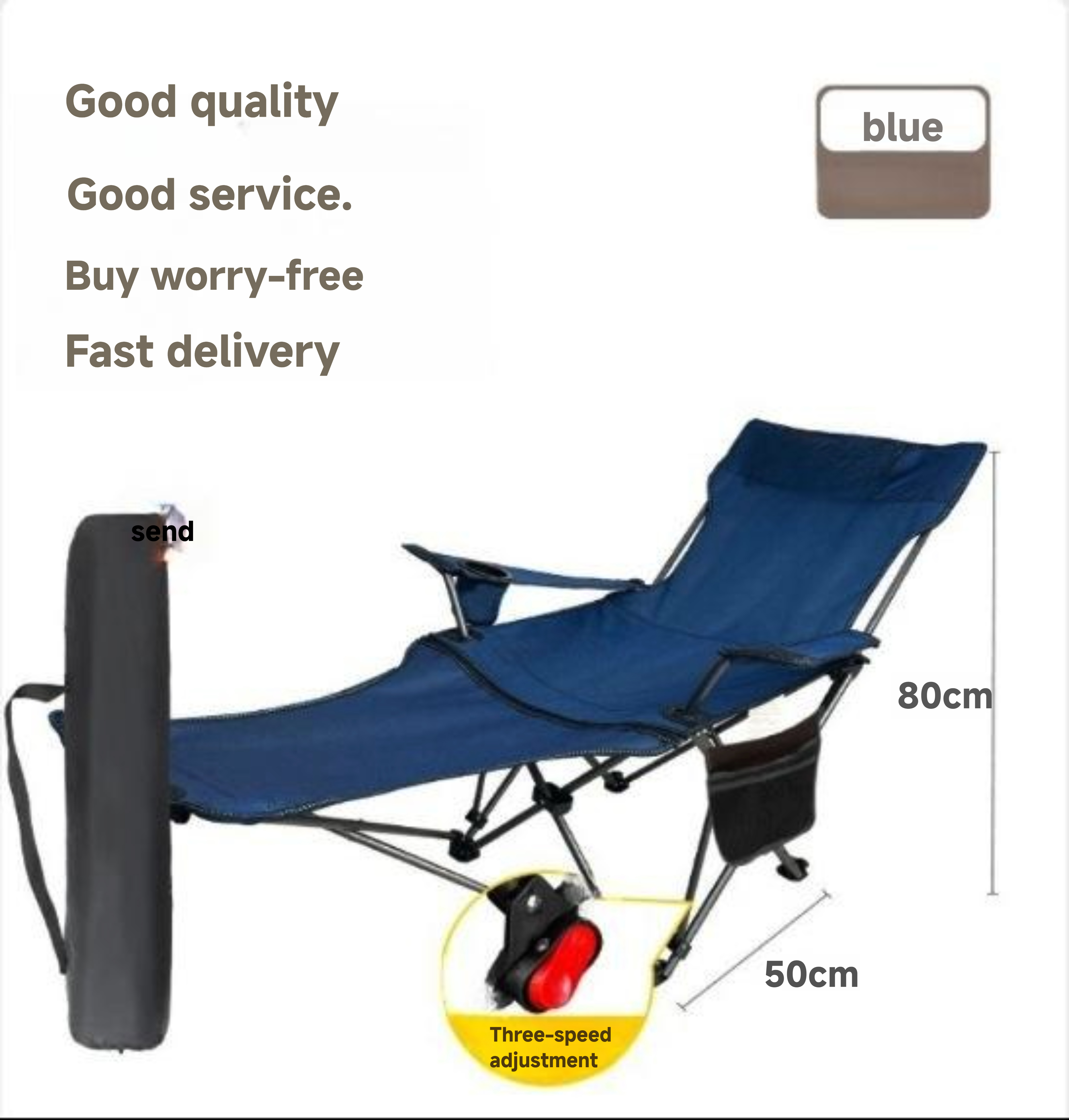 Outdoor folding high back moon chair with four-speed adjustment for sitting and lying, camping and fishing chair, portable reclining chair
