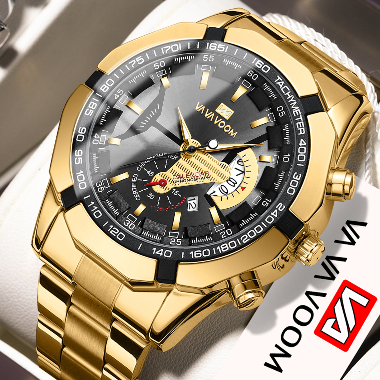 VAVAVOOM brand watch bagong panlalaking relo hindi kinakalawang na asero strap waterproof strap kalendaryo luminous quartz watch