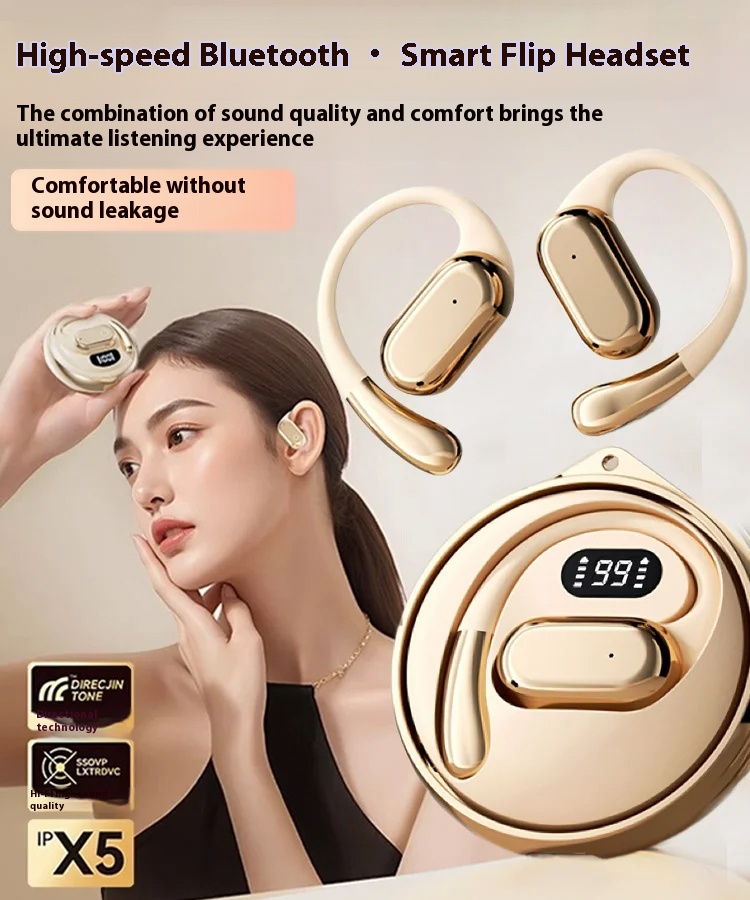 AI smart translation Bluetooth headset, hook-on earphone, no-ear digital display, open screen, swivel earphone